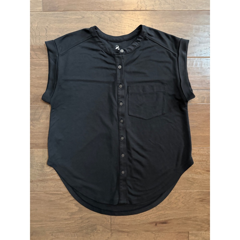 Lou &‎ Grey Black Modal Blend Cap Sleeve Button Down Band Collar Top XS